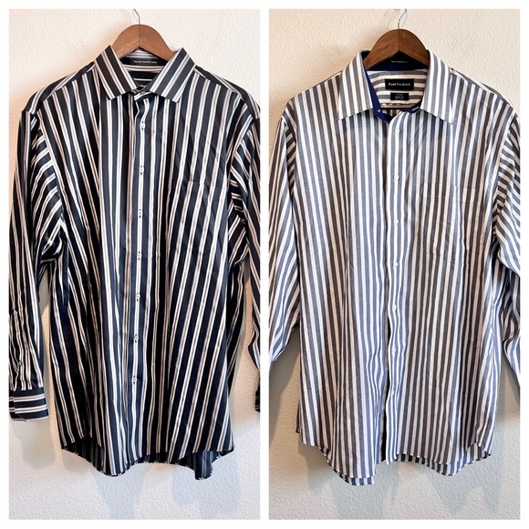 Paul Fredrick Dress Shirt Bundle 17x34 Classic Fit Non Iron Cotton Striped 2 Pc - Picture 1 of 14